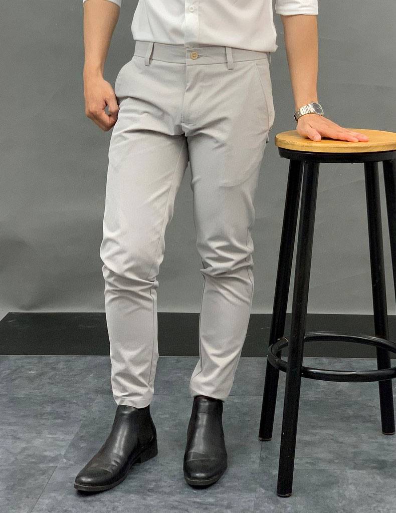 form fitting dress pants Tailored Fit Charcoal Performance Trousers