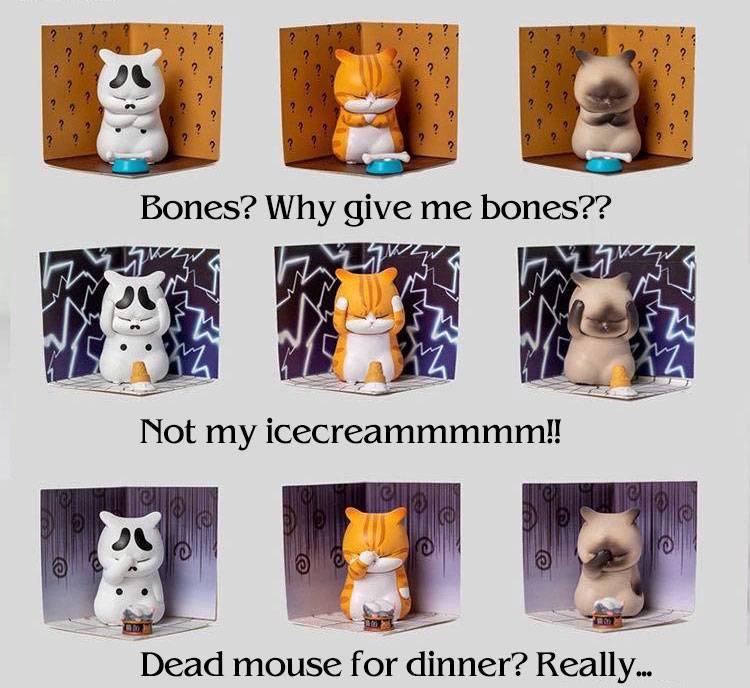 (Set of 9) Funny Disappointed Cat Figurines