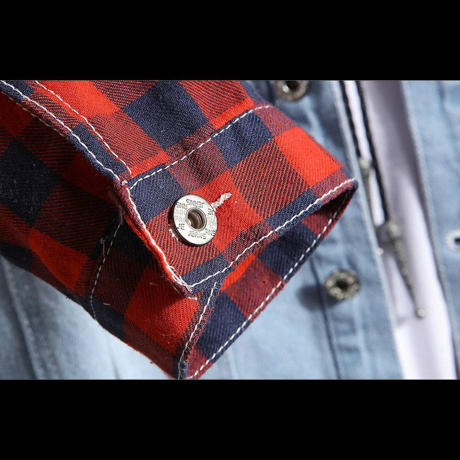 Mix Red Flannel Blue Denim Jacket Mix Red Flannel Blue Denim Jacket
