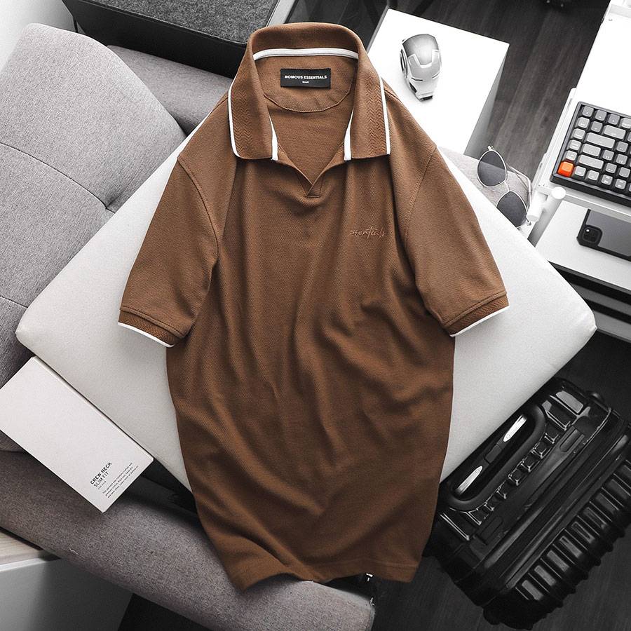 Highlight Collar Brown Cotton Polo Highlight Collar Brown Cotton Polo