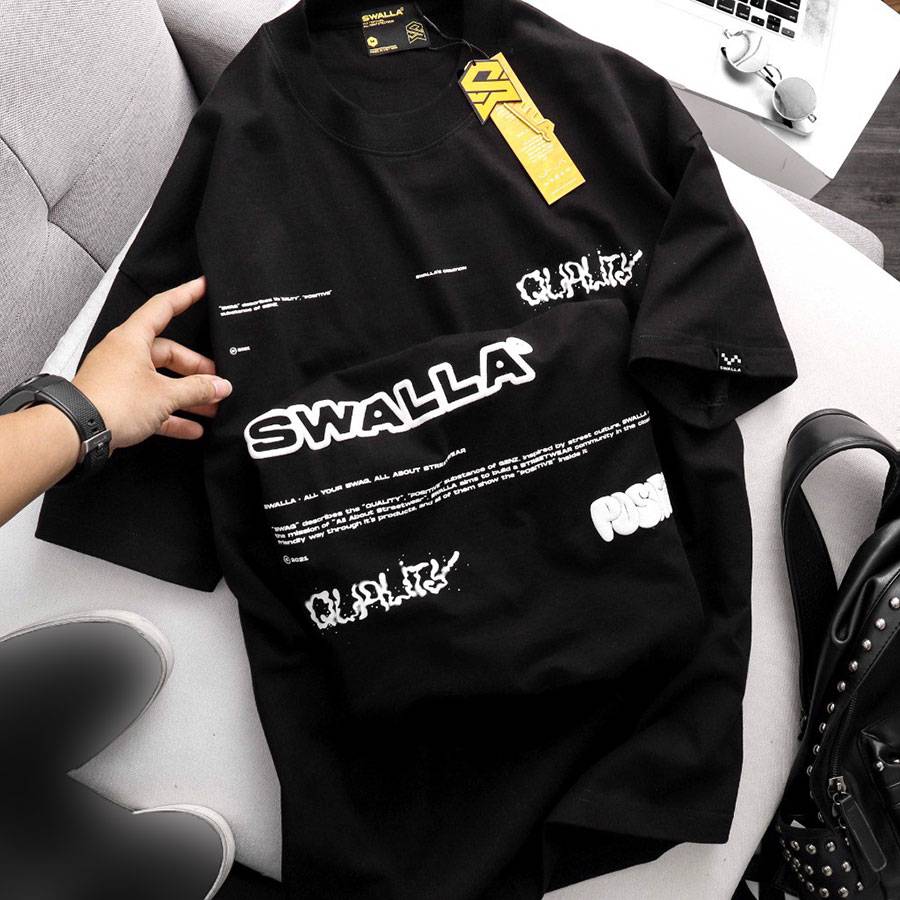 SWALLA Oversized Black Cotton T-Shirt SWALLA Oversized Black Cotton T-Shirt
