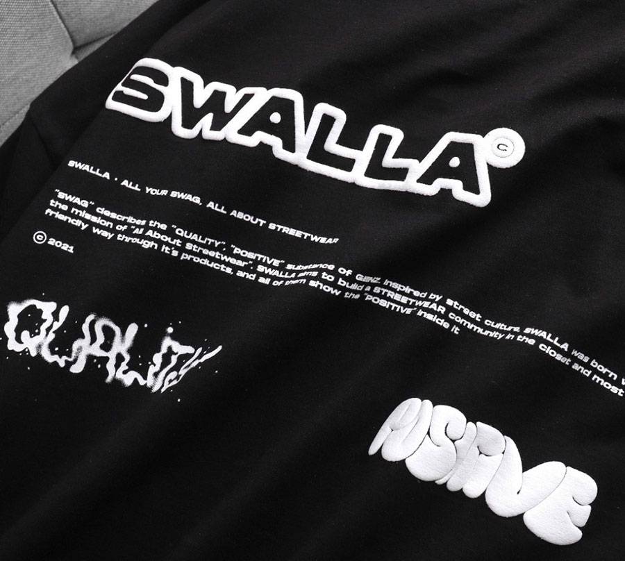 SWALLA Oversized Black Cotton T-Shirt SWALLA Oversized Black Cotton T-Shirt