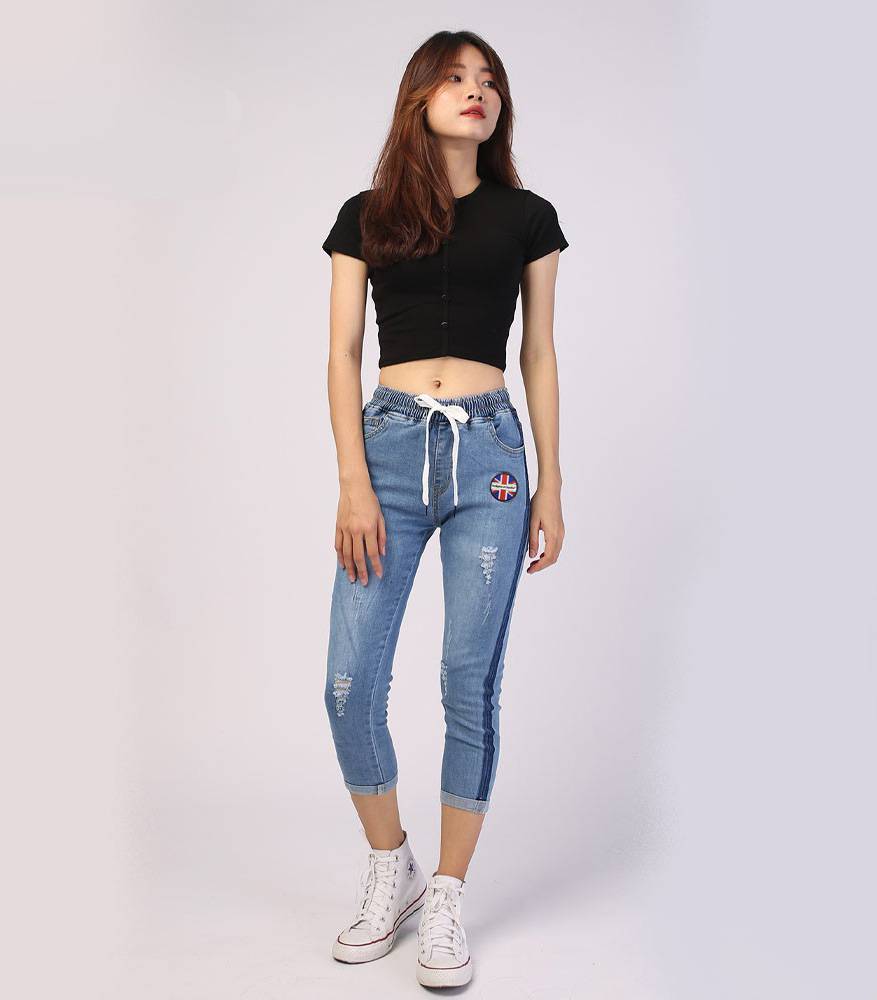 Elastic Waist UK Blue Denim Joggers Elastic Waist UK Blue Denim Joggers