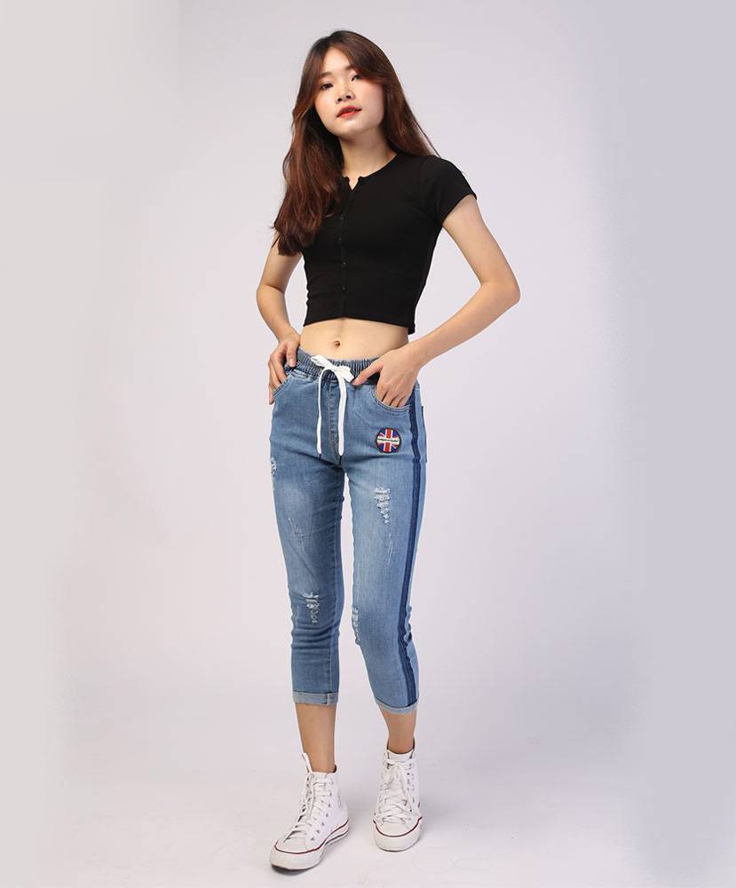 Elastic Waist UK Blue Denim Joggers Elastic Waist UK Blue Denim Joggers