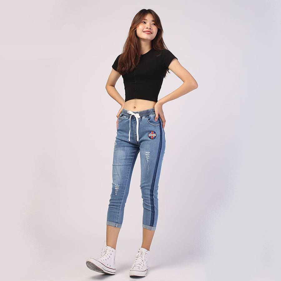 Elastic Waist UK Blue Denim Joggers Elastic Waist UK Blue Denim Joggers