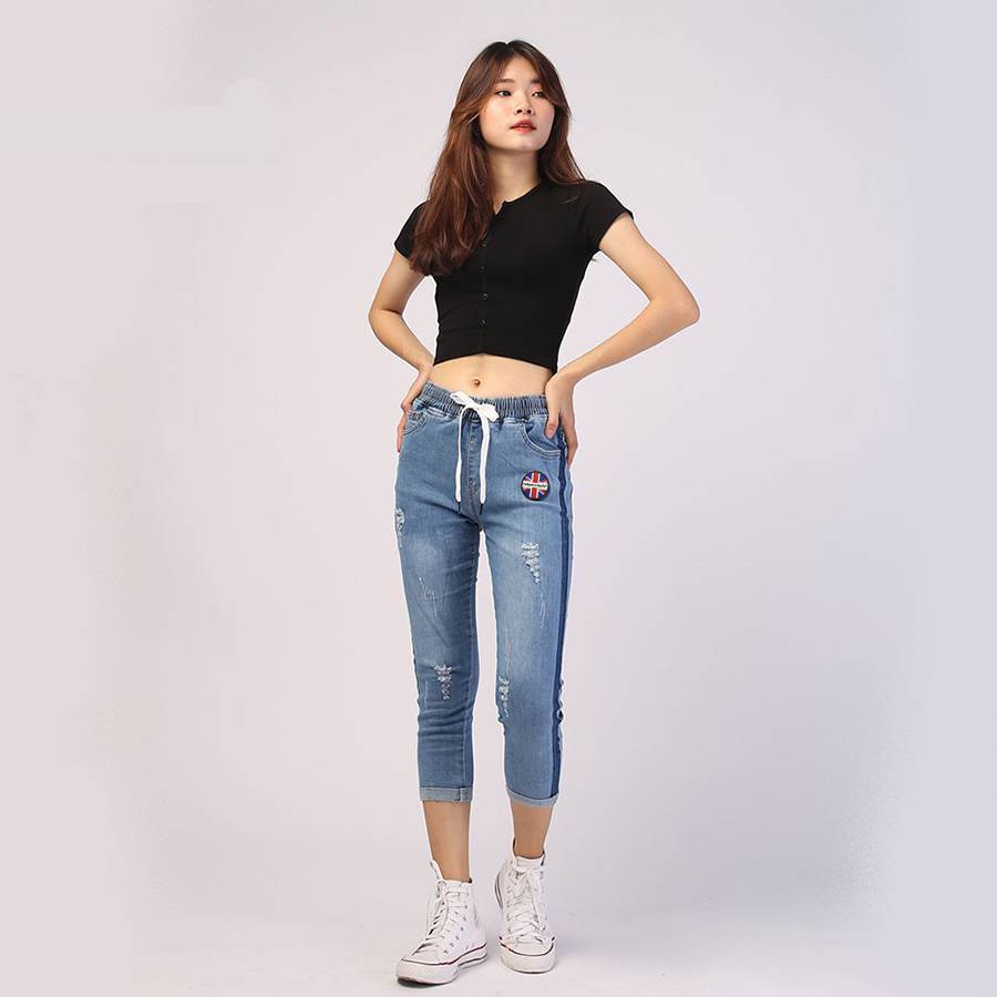 Elastic Waist UK Blue Denim Joggers Elastic Waist UK Blue Denim Joggers