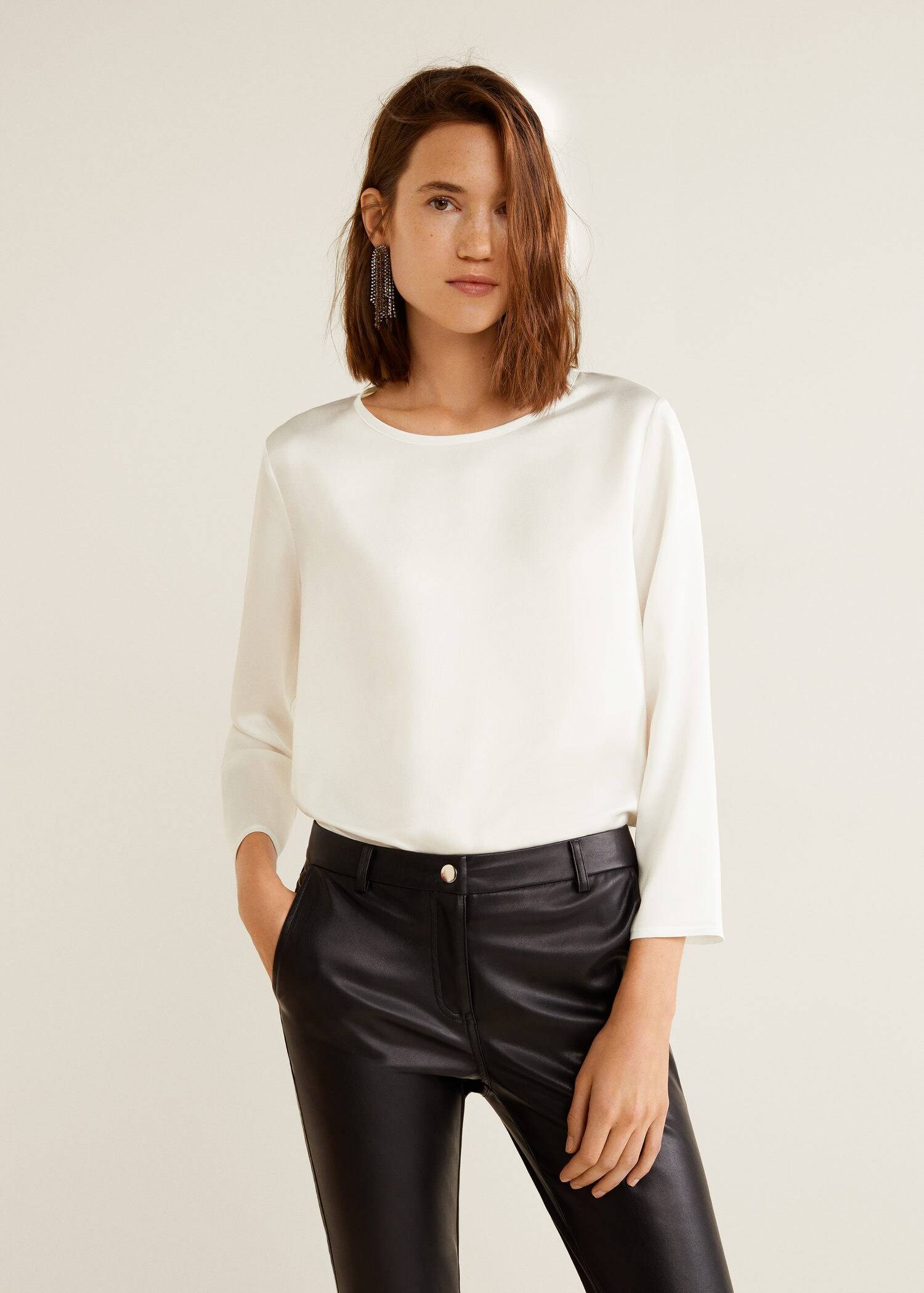 Long Sleeve White Satin Front Spandex Back T-Shirt Long Sleeve White Satin Front Spandex Back T-Shirt