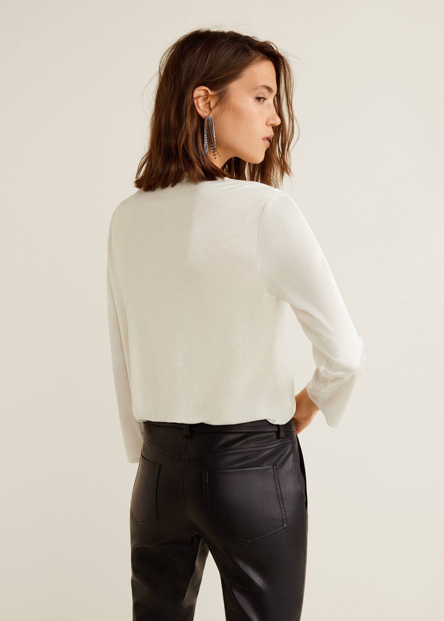 Long Sleeve White Satin Front Spandex Back T-Shirt Long Sleeve White Satin Front Spandex Back T-Shirt