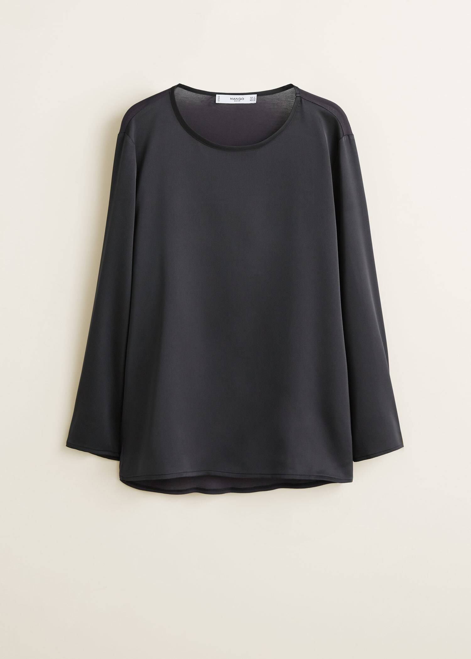 Long Sleeve Black Satin Front Spandex Back T-Shirt Long Sleeve Black Satin Front Spandex Back T-Shirt