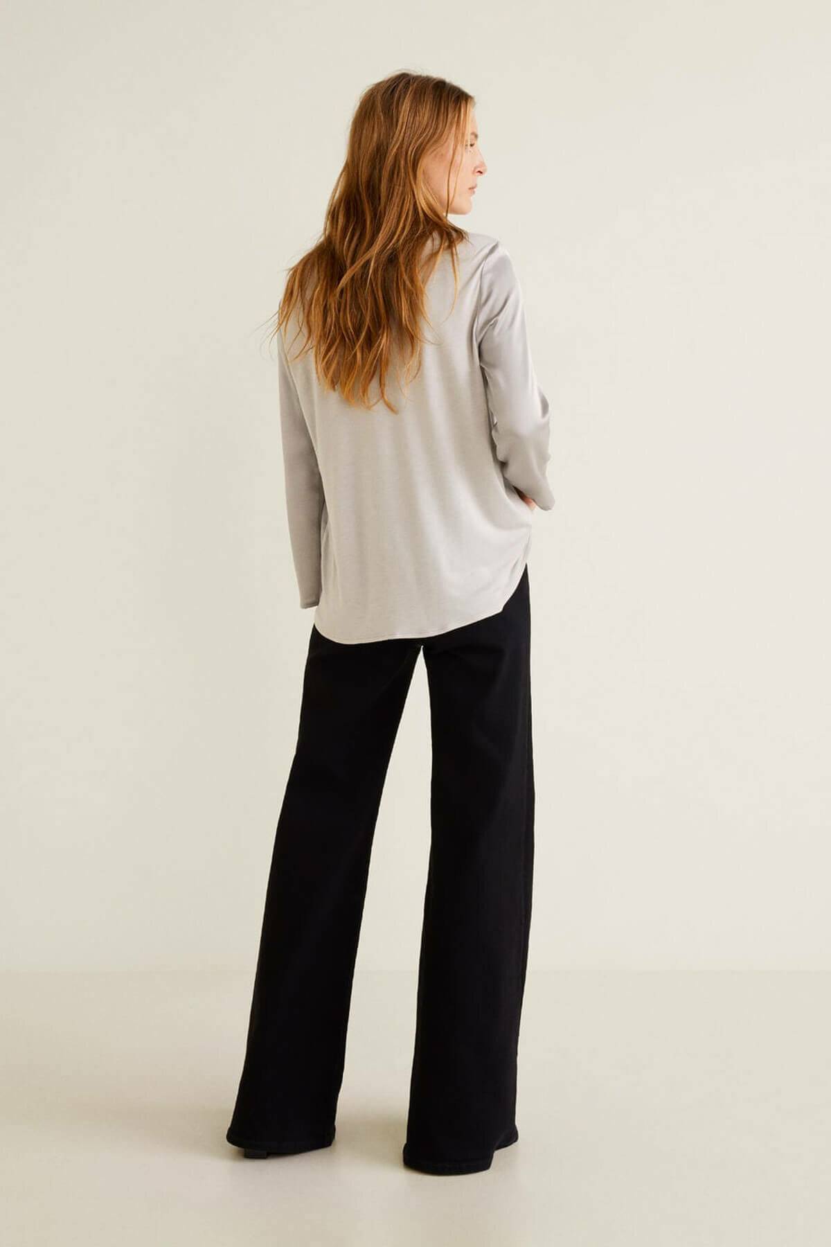 Long Sleeve Gray Satin Front Spandex Back T-Shirt Long Sleeve Gray Satin Front Spandex Back T-Shirt