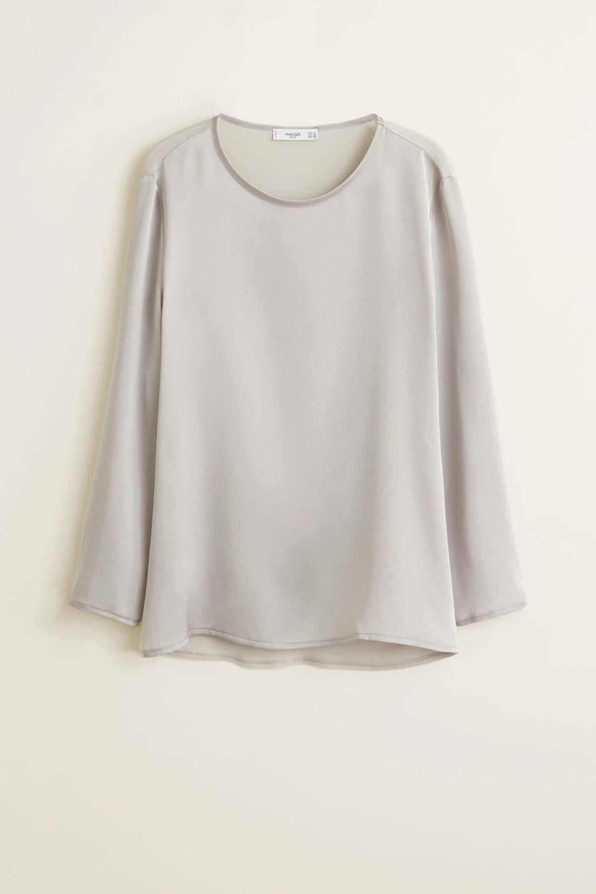 Long Sleeve Gray Satin Front Spandex Back T-Shirt Long Sleeve Gray Satin Front Spandex Back T-Shirt