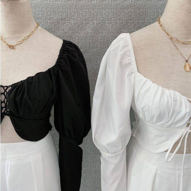 Long Sleeve Chiffon Crop Top